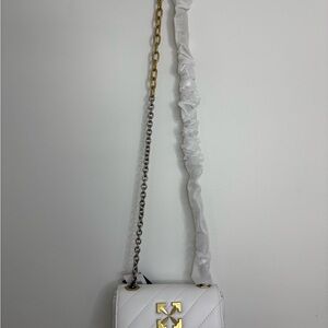 Off-White Quilted Crossbody Bag with Gold Details